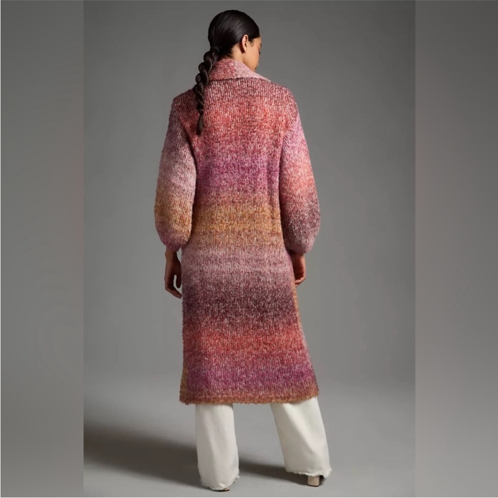 Anthropologie Ombré Knit Duster Blush Pink Sunset Fuzzy Warm One Size NWT - Picture 4 of 14